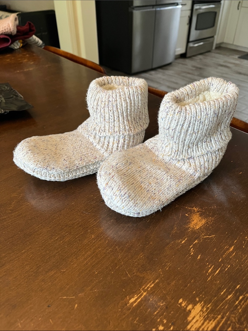 Lemon Cozy Knit Slipper Boots in Cream with Multicolor Flecks